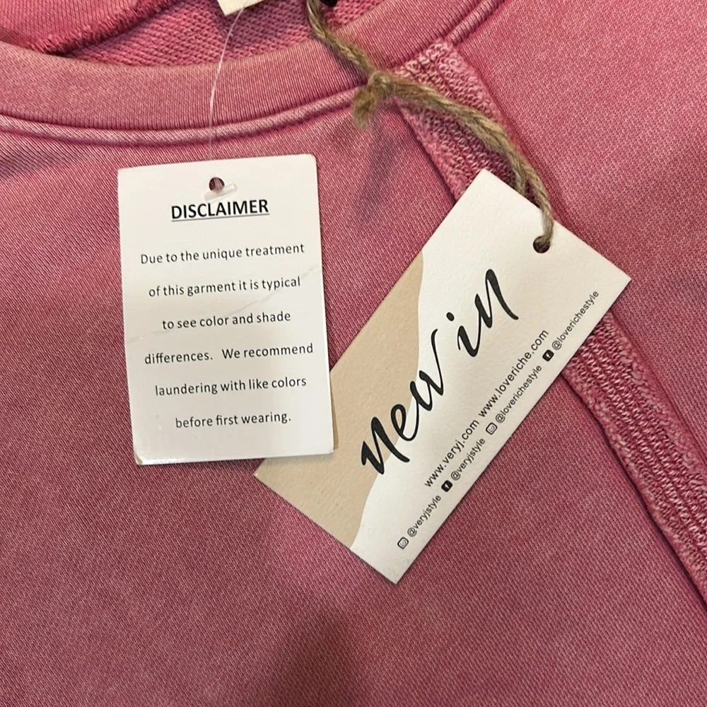Rose Pink and denim Blue Long Sleeve Sweatshirt Top, size S, NWT - Picture 3 of 6